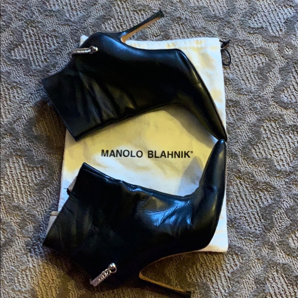 Manolo Blahnik black leather booties